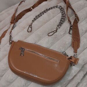 Steve Madden Cobra Camel Crossbody Bag with Silver Accents convertible